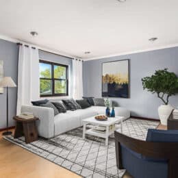 Virtually staged living room with furniture added to a previously vacant space